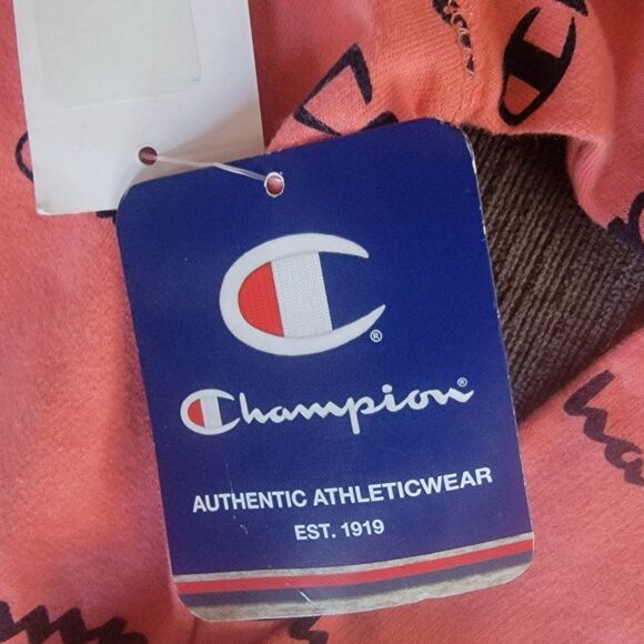 Champion Girl's Citrus Pink AOP Script Athleticwear Hoodie Sweatshirt Size Large - Picture 4 of 11